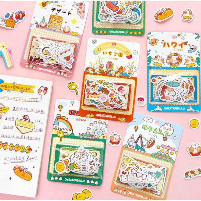 Set sticker hình dán trang trí đồ dùng học tập Mua Tất hình thỏ đáng yêu (muatatshop)
