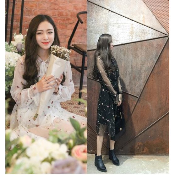 Đầm công chúa thêu hoa nhí phong cách Hàn Quốc