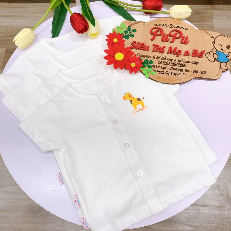 Áo Trắng Cộc Tay Cúc Giữa Hello B&amp;B Cho Bé Sơ Sinh