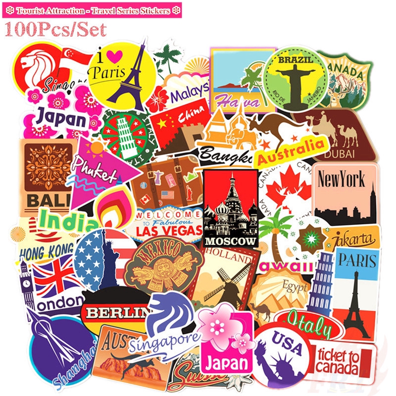 100Pcs/Set ❉ Famous Tourist City Scenery Series 03 - City Travel Stickers ❉ Tourist Attraction DIY Fashion Mixed Luggage Laptop Skateboard Doodle Decal Stickers