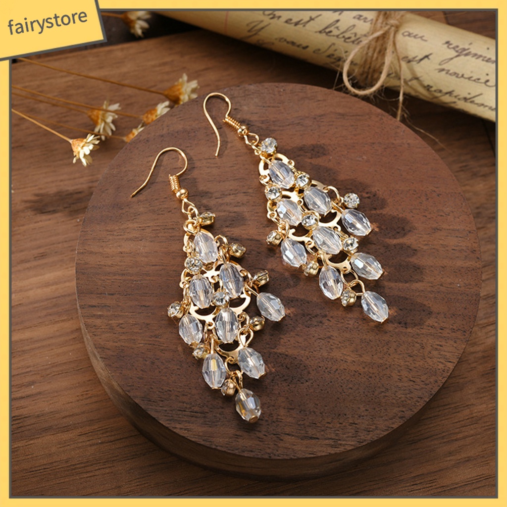 1 Đôi Bông Tai Nhiều Lớp Hình Thoi Đính Pha Lê Thời Trang