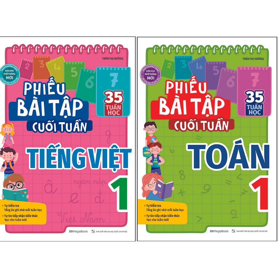 Sách - Combo Phiếu Bài Tập Cuối Tuần Toán + Tiếng Việt 1 (35 Tuần Học) - MEGABOOK