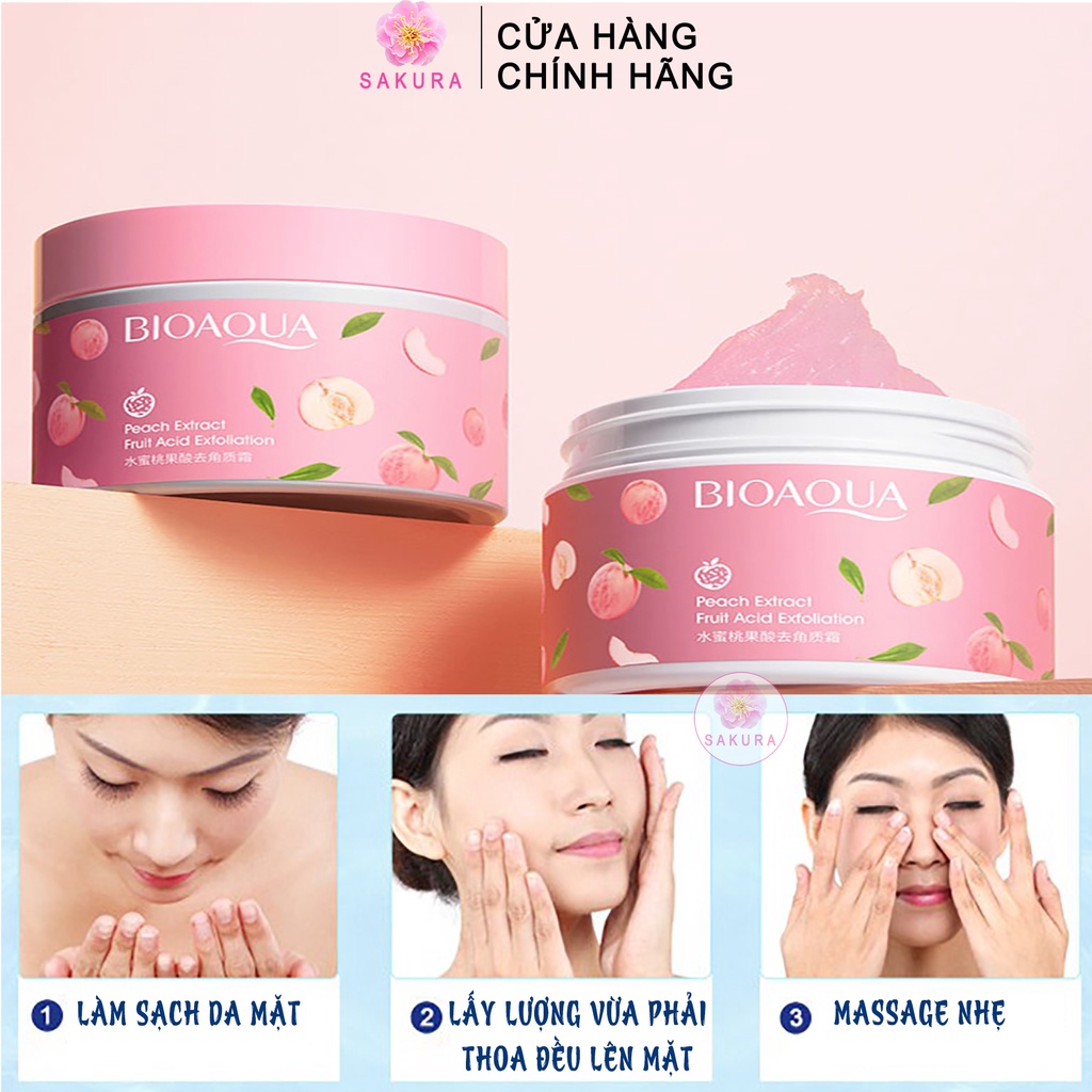 Kem tẩy tế bào chết BIOAQUA chiết xuất đào tươi dưỡng ẩm làm sạch thu nhỏ lỗ chân lông SAKURA 140g