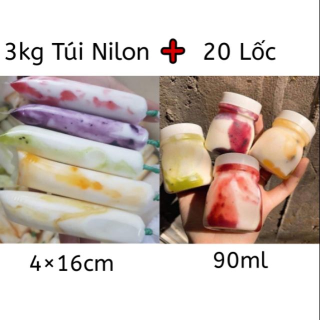 Combo 3kg Túi nilon 4×16cm và 20 Lốc Rỗng 90ml (240 hủ)