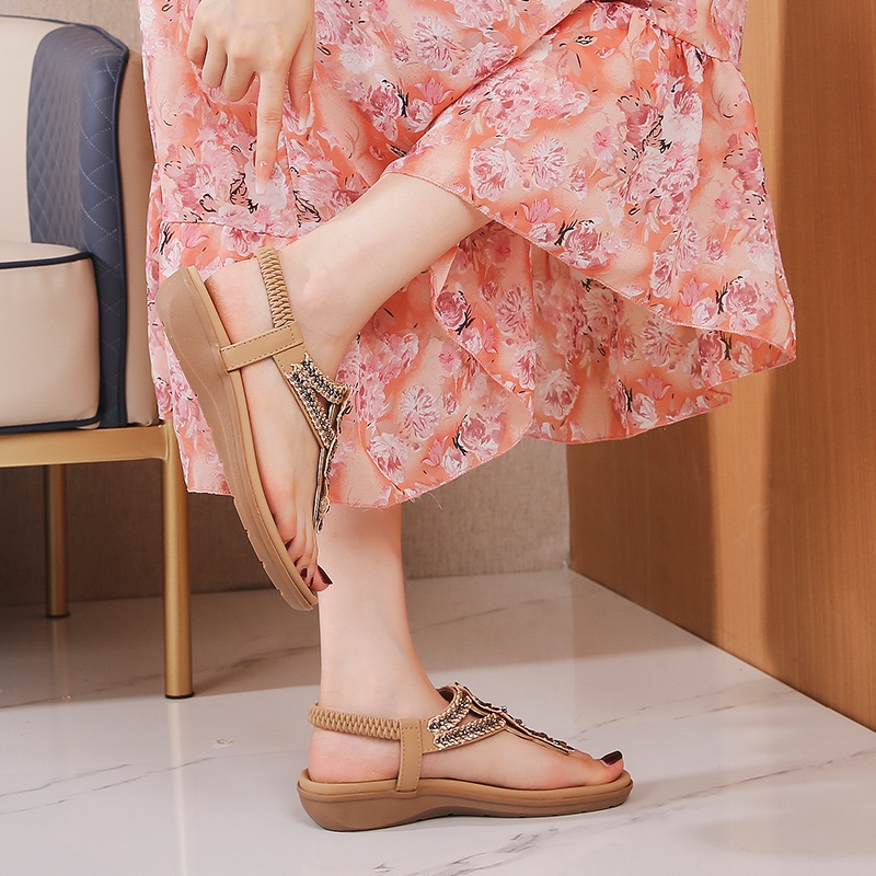 Xăng đan Da Mềm Chống Trượt Mũi Tròn 3.5cm Thời Trang Cho Nữ