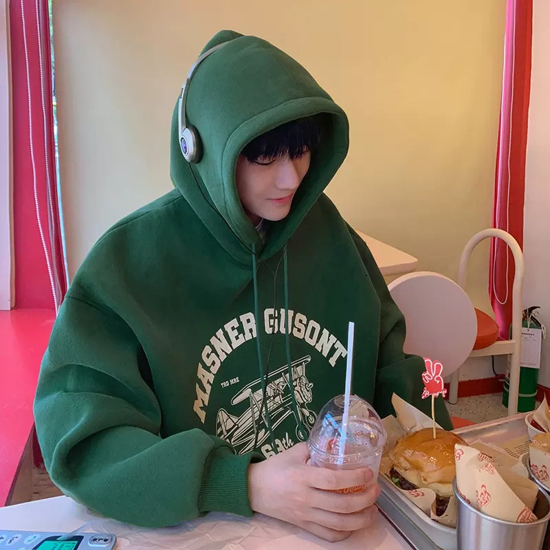 Áo Khoác Thể Thao Cotton Dày Dáng Rộng In Chữ Màu Xanh Lá Đậm Phong Cách Mỹ Vintage Thời Trang Cho Nam Cỡ M-5XL