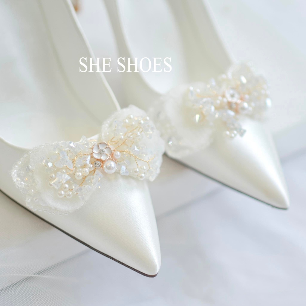 Giày cưới ♥️Freeship♥️ Giày cao gót trắng cô dâu cao cấp, độc quyền bởi SHE SHOES - GC07028