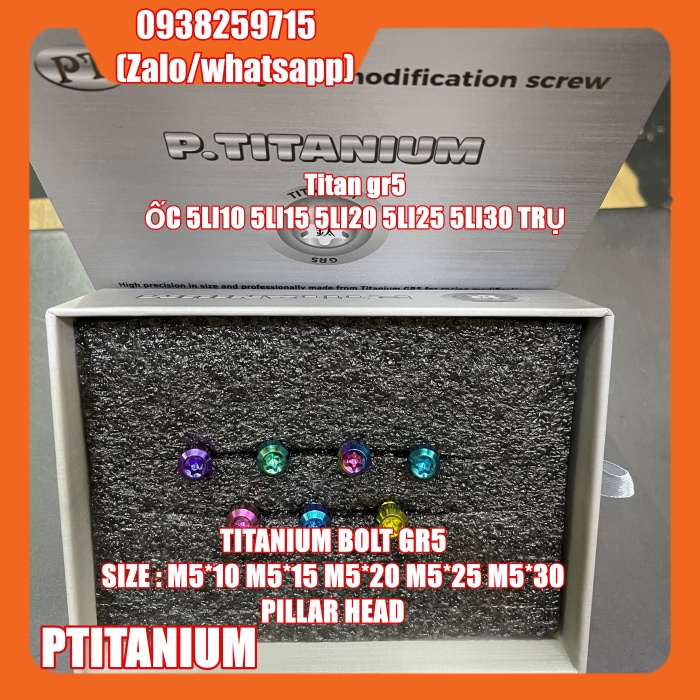 ốc titan gr5 5li trụ 5li10 5li15 5li20 5li25 5li30 (titanium bolt m5x10 5x15 5x20 5x25 5x30 pillar head)