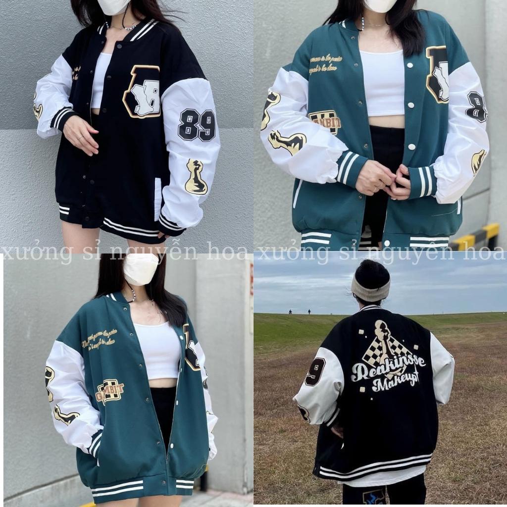 Áo khoác bomber jacket unisex in số 89 form dáng rộng nam nữ mặc được 2 màu xanh đen xưởng sỉ nguyễn hoa