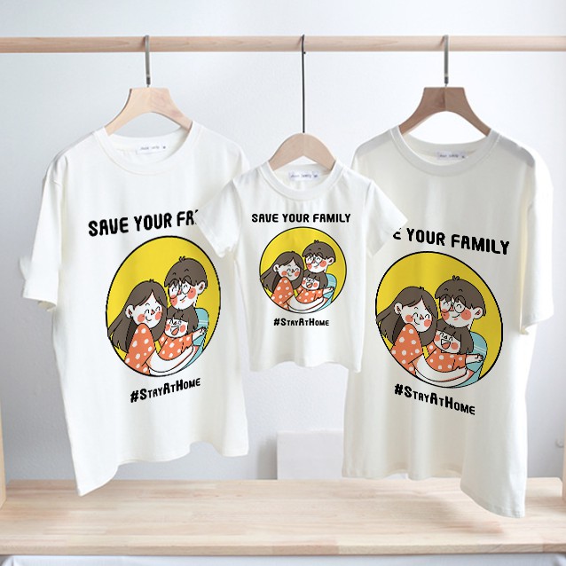 Áo thun Cotton Trắng Gia Đình in hình Chống Lại Virus