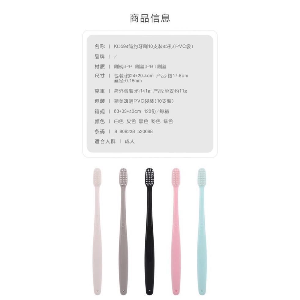 Set 10 Bàn Chải Đánh Răng Hàn Quốc Có Nắp Đựng Kèm Túi Zip