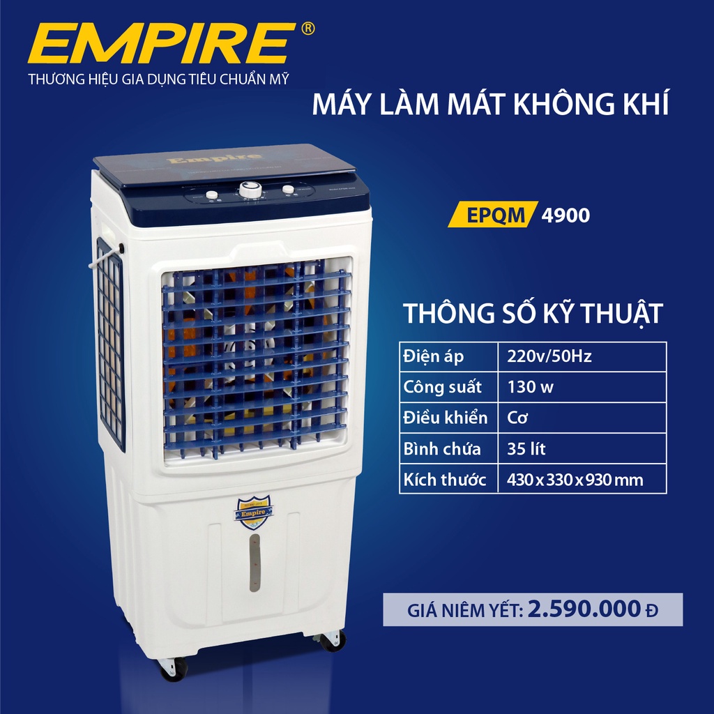 Quạt điều hòa hơi nước Empire mã 8900 dung tích 60L- Quạt làm mát hơi nước