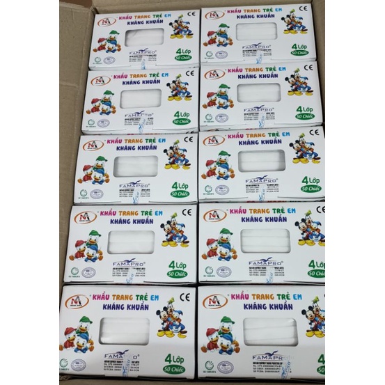 Khẩu trang y tế em bé 4 lớp Famapro khẩu trang kháng khuẩn cho bé hộp 50 cái có hình dễ thương