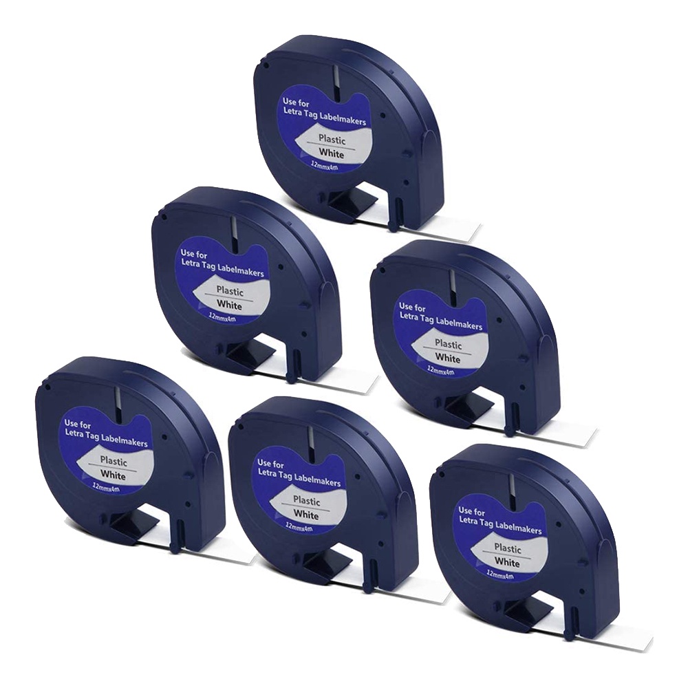Set 6 cuộn băng nhãn dán LetraTag cho máy in Dymo 91331 White 4M x 12mm