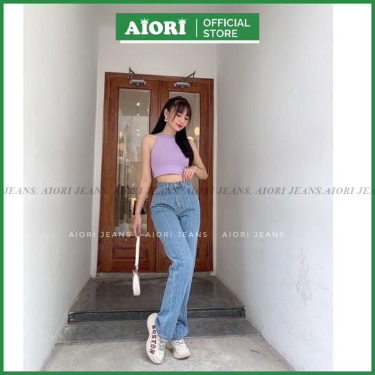 [Cao Cấp - Dài 105 cm] Quần Jean Nữ Ống Rộng Cao Cấp Kẻ Sọc Dọc Thời Trang Hàn Quốc Aiori Jeans_Mã S325
