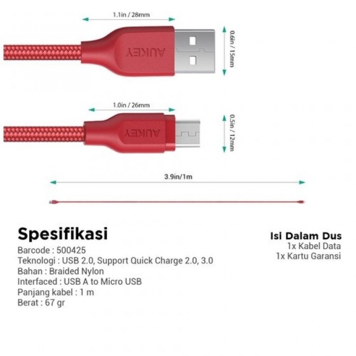 Dây Cáp Sạc Chuyển Đổi Usb 2.0 Sang Micro Usb - 1.2m Cbr99 - Aukey Cb-Bam1