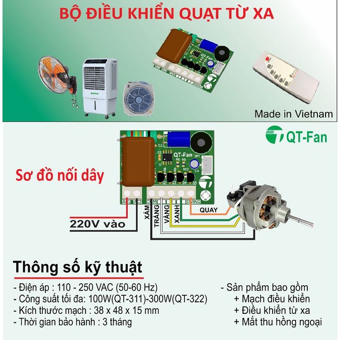 [COMBO] 3 bộ điều khiển quạt máy từ xa bằng remote QT311 (Vỉ mạch + Remote)