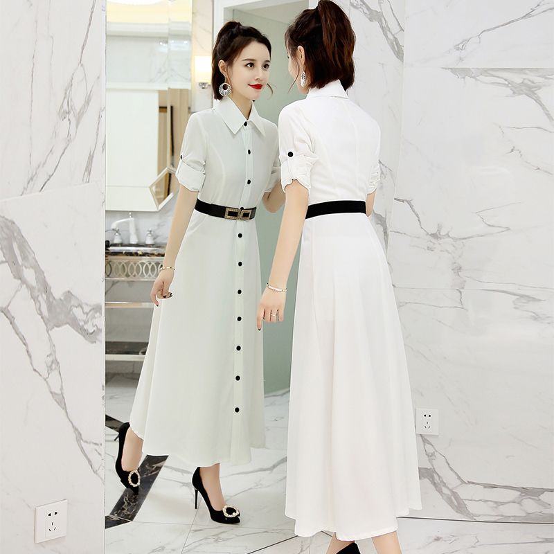 Đầm Sơ Mi Tay Dài Dáng Ôm Màu Đen / Đỏ Thời Trang Xuân Thu Xinh Xắn Cho Nữ