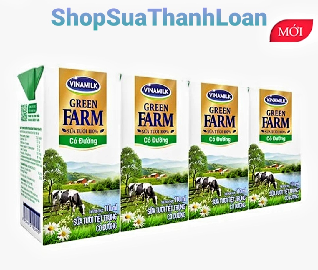 [HSD T12-2021] SỮA TƯƠI TIỆT TRÙNG VINAMILK GREEN FARM CÓ ĐƯỜNG - LỐC 4 HỘP 110ML