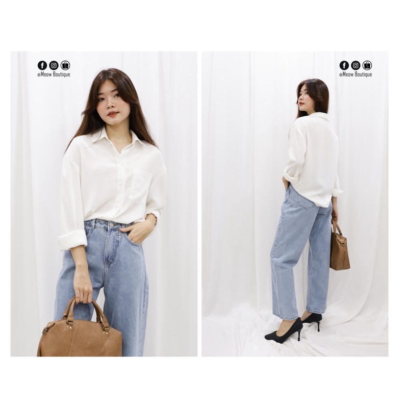 [Hình thật] Sơ mi trơn Freesize/ Oversize form rộng có túi Meow Boutique