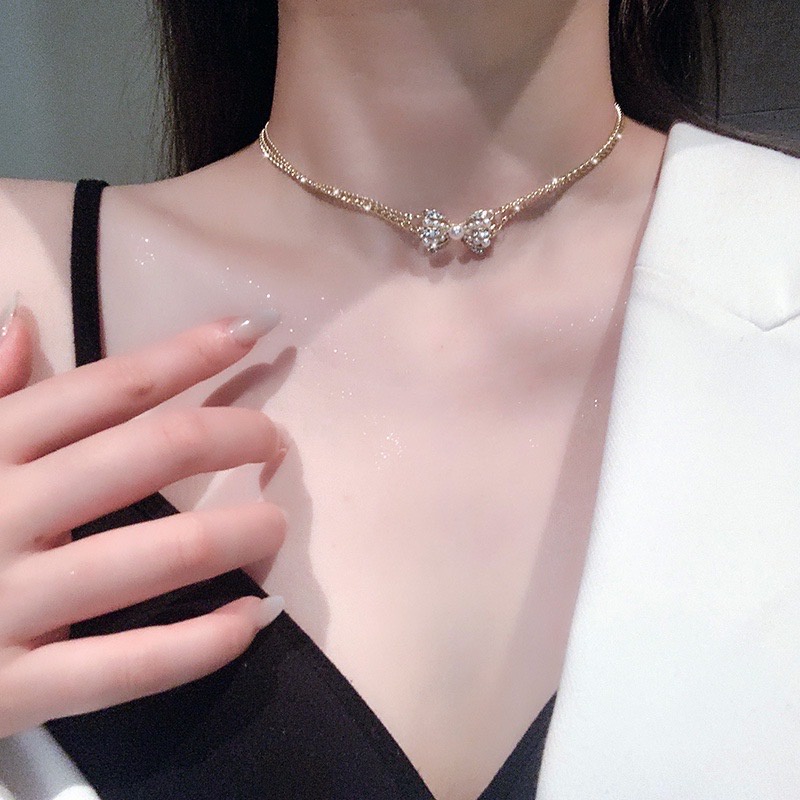 Choker Dây Chuyền Vòng Cổ Hợp Kim 2 Lớp Hình Nơ Đính Đá  Sang Chảnh Thanh Lịch Mainia Shop