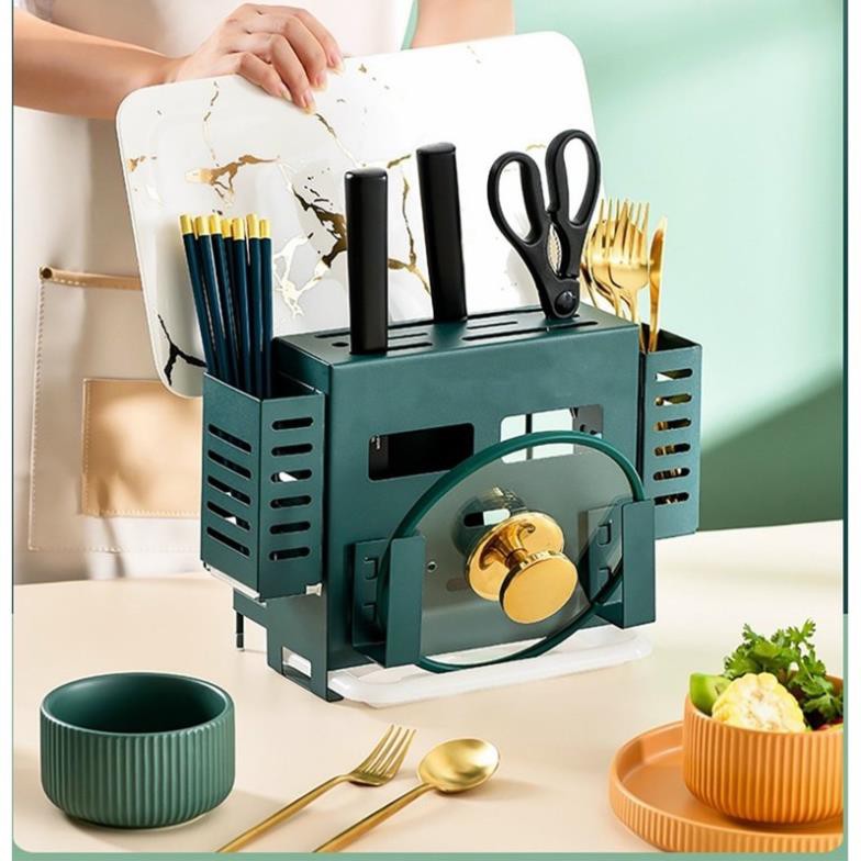 bộ cắm dao thớt bằng inox 304 sơn tĩnh điện màu xanh cổ vịt phong cách hiện đại sang trọng mẫu mới 2021 GDTH