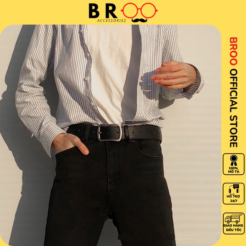 Thắt lưng nam BROO mặt vuông chữ nhật, dây nịt lưng ulzzang bản to 3.8cm phong cách Hàn Quốc