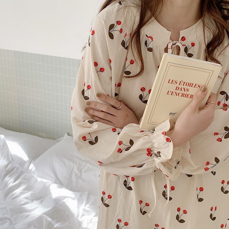 Đầm ngủ dáng dài form rộng thiết kế mới ngọt ngào thời trang mùa thu theo phong cách hàn quốc cho nữ