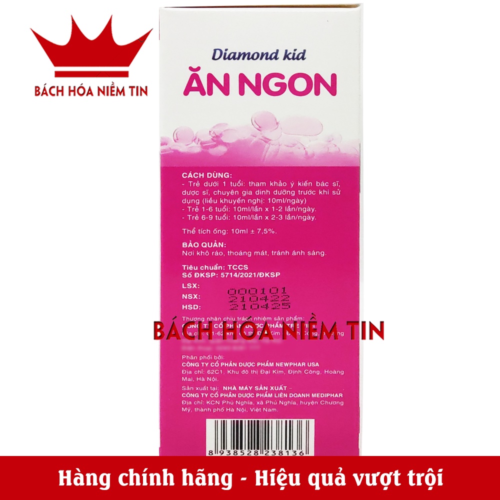 Siro giúp Bé Ăn Ngon Diamond Kid - Bổ sung axit amin, yến sào, mật ong, vitamin giúp bé ăn ngon miệng, giảm biếng ăn