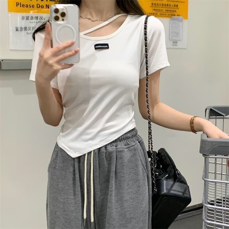 Áo ngắn tay mùa hè thiết kế thanh lịch phong cách Hàn Quốc