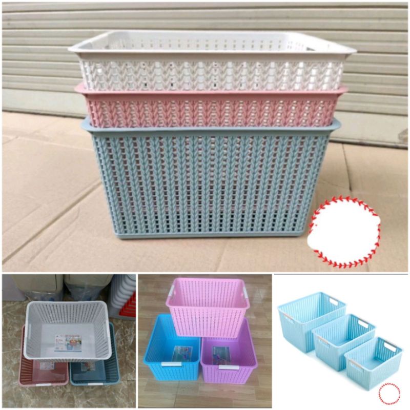 $Gia dụng tiện ích$ Rổ chữ nhật đan cao nhựa giả mây có 2 quai - giỏ đựng mỹ phẩm, quần áo, đồ chơi - giỏ nhựa tiện ích