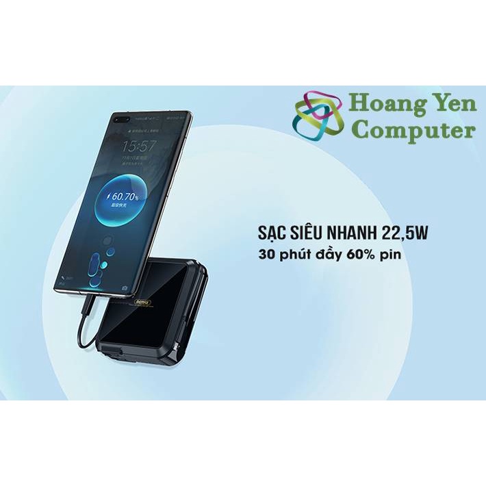 Sạc Dự Phòng Remax RPP-276 15000Mah (Sạc Nhanh PD20W, QC3.0, 22.5W), Tích Hợp Cáp Sạc, Nguồn AC Sạc Trực Tiếp - BH 1 Năm