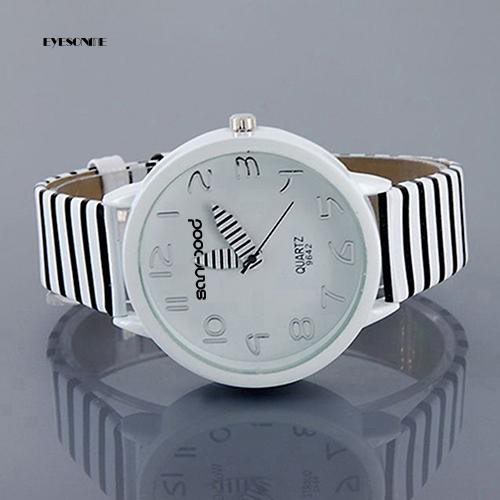 Eye EYe❀Đồng Hồ Analog Máy Quartz Mặt Tròn Họa Tiết Kẻ Sọc Nhiều Màu Thời Trang Cho Nữ