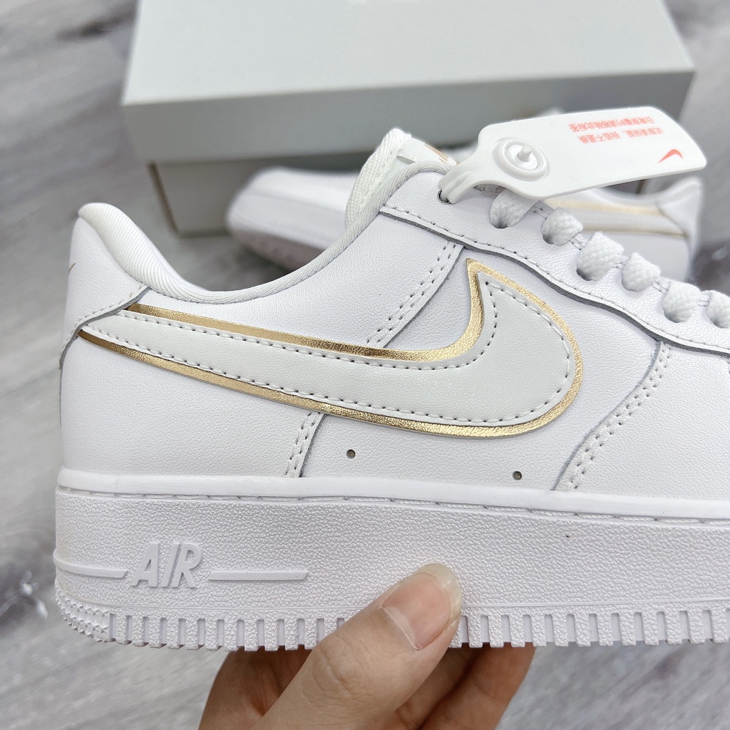 Giày thể thao AF1 Trắng Vệt Gold Vàng ánh kim Metallic Gold cổ thấp nam nữ cực chất độn đế 4cm FullBoxBill
