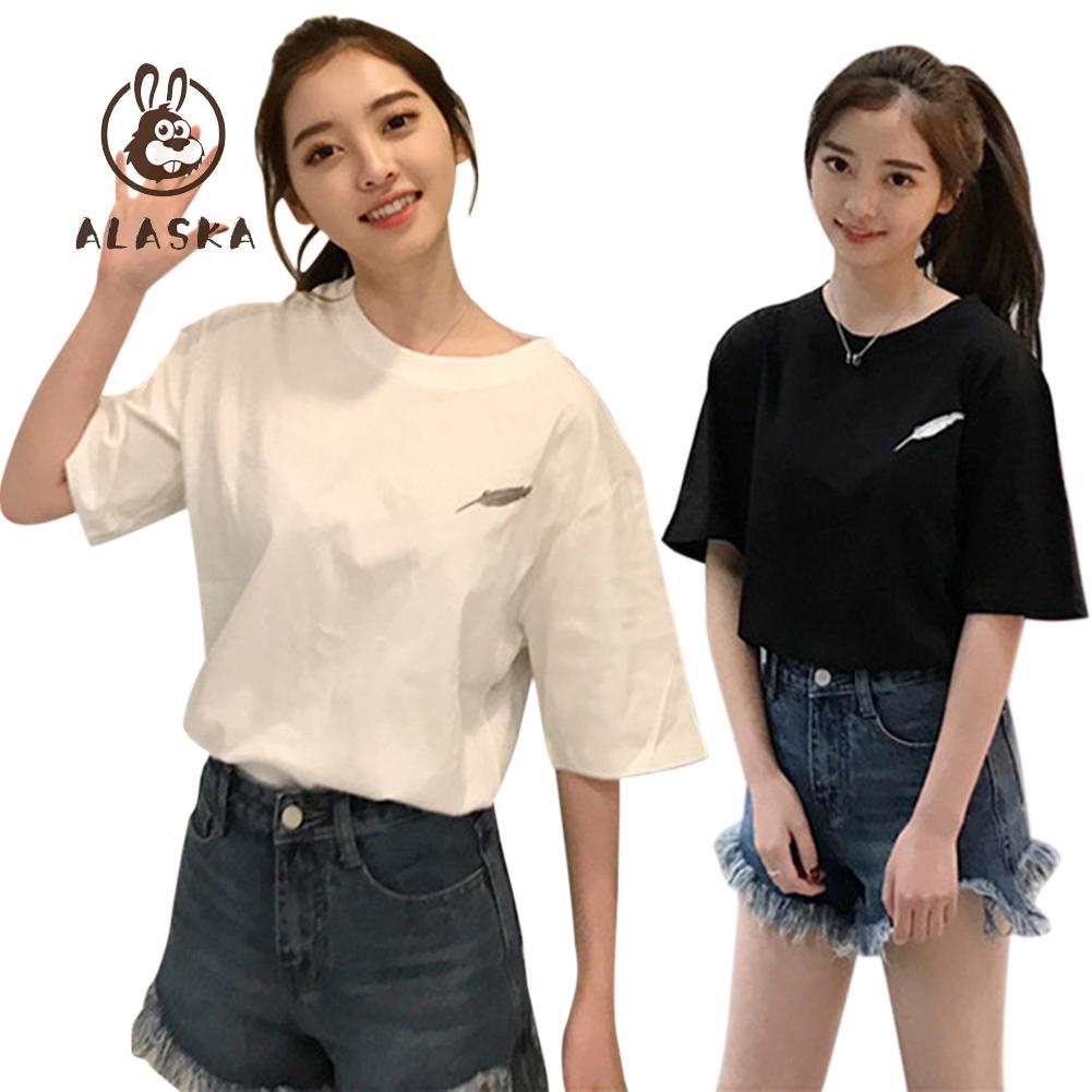 Áo Thun Nữ Tay Ngắn Cổ Tròn Thêu Hình Lông Vũ Thời Trang [22-06]