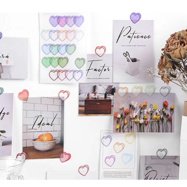 [Cois N] Set 100 Miếng Dán Trang Trí Rèm Cửa Bằng Giấy Họa Tiết Trái Tim Tươi Tắn