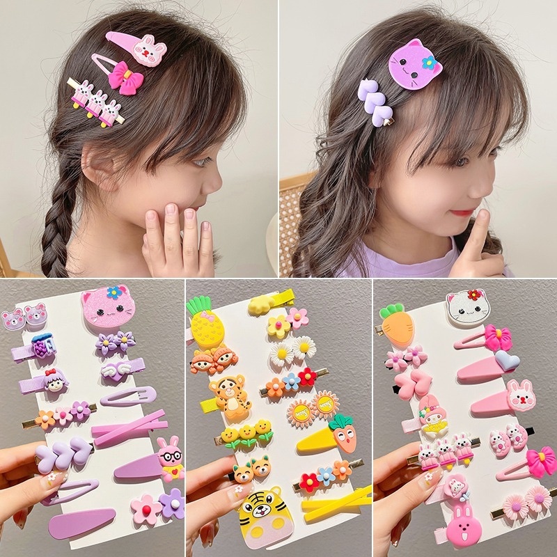 Set 14-20 Kẹp Tóc Hoạt Hình Phong Cách Hàn Quốc Xinh Xắn Cho Bé Gái