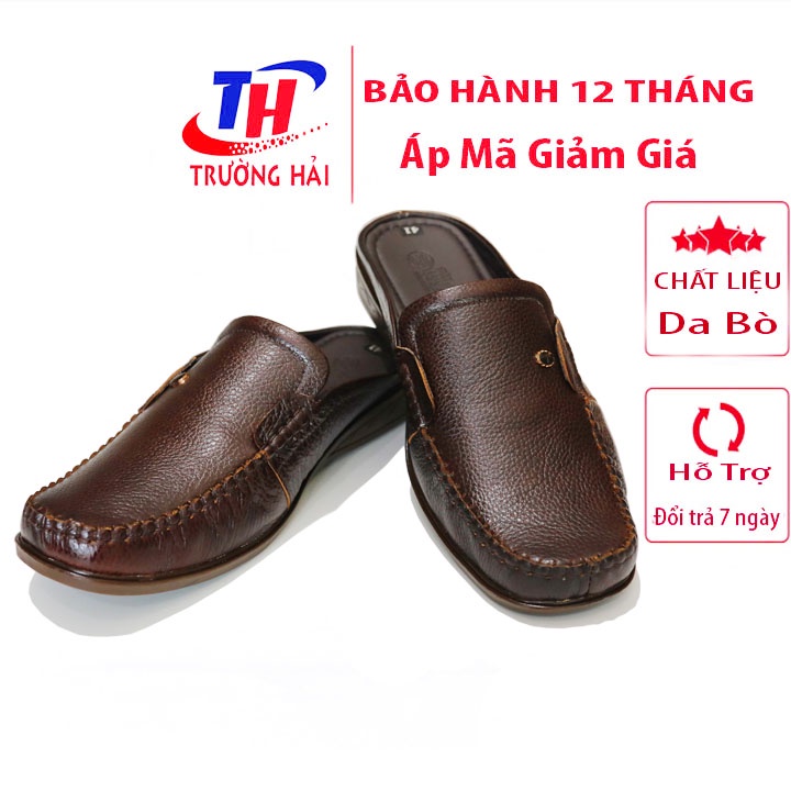 Giày sục nam da bò màu đen Trường Hải Đế Kếp không trơn May đế chắc chắn DN130