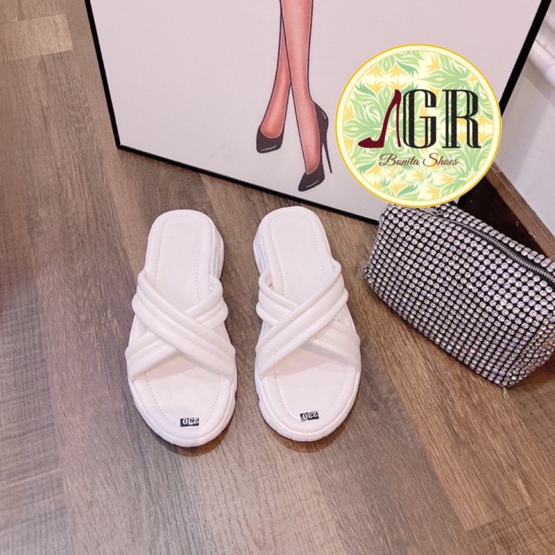 Dép 3 sọc viền nổi quai X đế Pu 3 cm