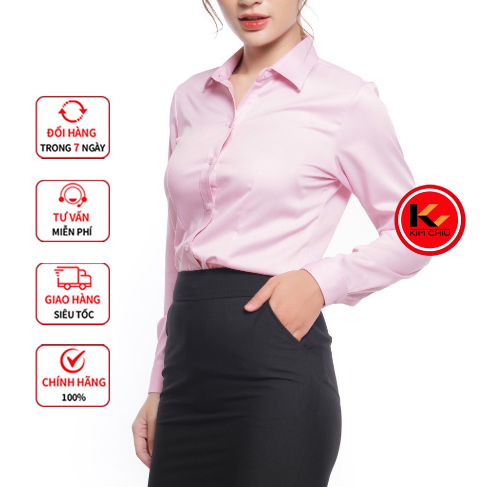 Áo Sơ Mi Nữ Công Sở Cao Cấp Kim Chiu, Tay Dài Vải Kate Ý Đẹp Ít Nhăn Giãn Nhẹ, ĐỔI TRẢ THOẢI MÁI. SMTD01