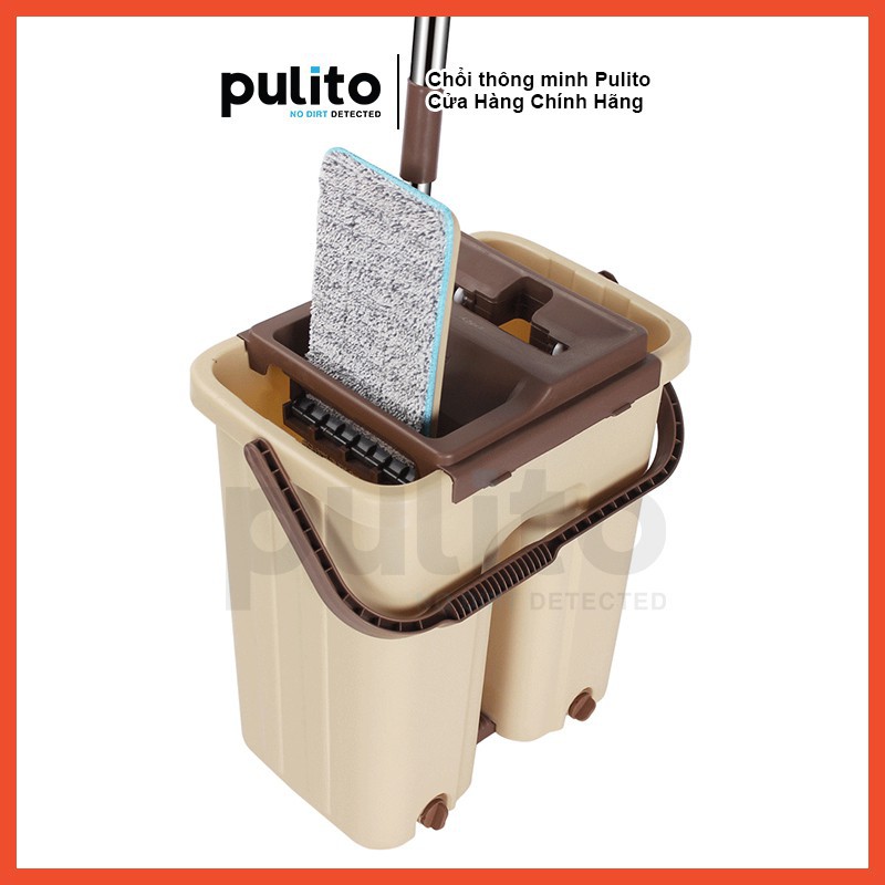 Bộ chổi lau nhà tự vắt thông minh Pulito đầu xoay 360 độ (có thùng và tặng kèm miếng lau siêu thấm) (LS-CKT)-PulitoVN