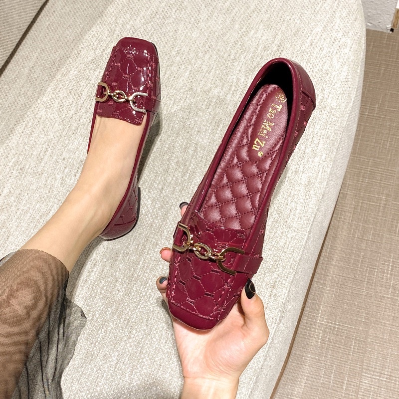 (HÀNG CÓ SẴN) Giày búp bê da bóng mũi tròn khoá xích BIG SIZE 41-43