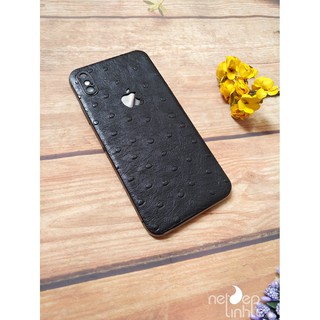 Miếng dán da iphone x - da bò dập vân đà điểu màu đen - d54