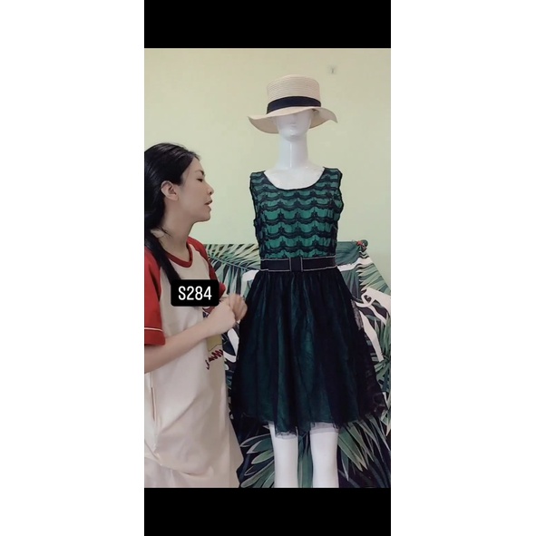 đầm xanh tiểu thư chân váy phồng xờ size S-M. S284
