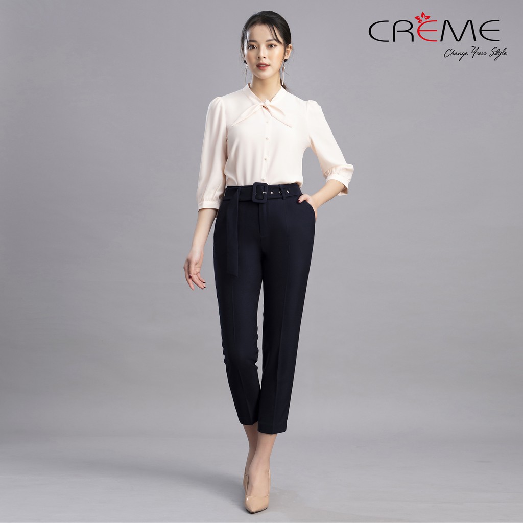 [Mã FASHIONMALLT4 giảm 15% đơn 150k] Áo sơ mi cổ thắt nơ xinh SM1033 CREME | BigBuy360 - bigbuy360.vn
