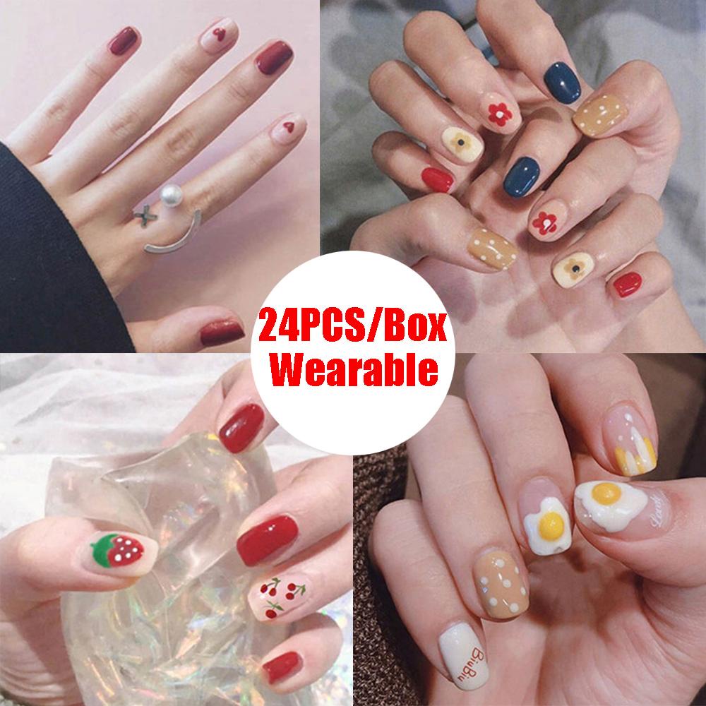 ME Hộp 24 Móng Tay Giả Che Phủ Toàn Diện Đầu Tròn Cho Nữ