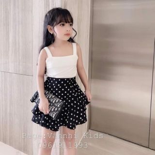 SET 2 DÂY CHÂN VÁY CHẤM BÍ CHO BÉ GÁI