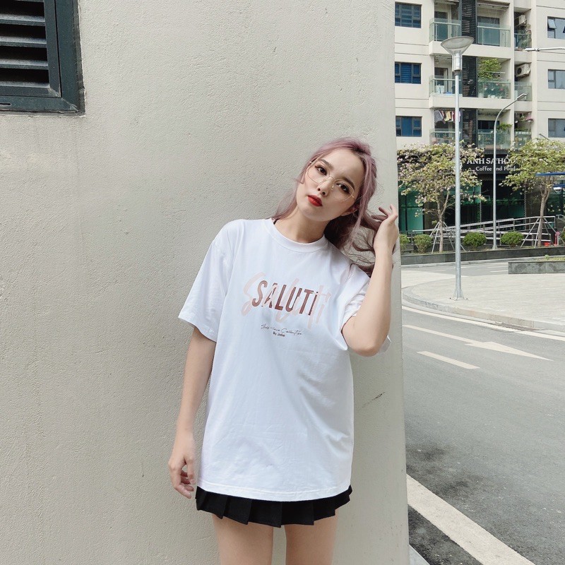 Áo phông unisex SALUTI Byjolie chất cotton thoáng mát hồng trắng