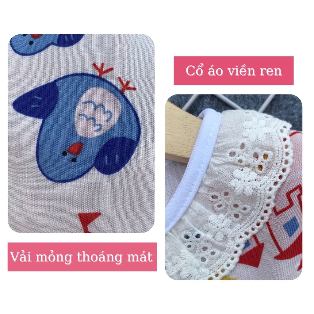 Bộ đồ ngủ dài tay tiểu thư viền ren họa tiết cho bé gái (9-22kg) - Hirokids