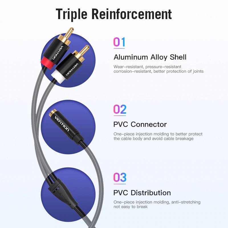 Cáp chuyển âm thanh 3.5mm Female sang 2RCA Male thiết kế tiện lợi